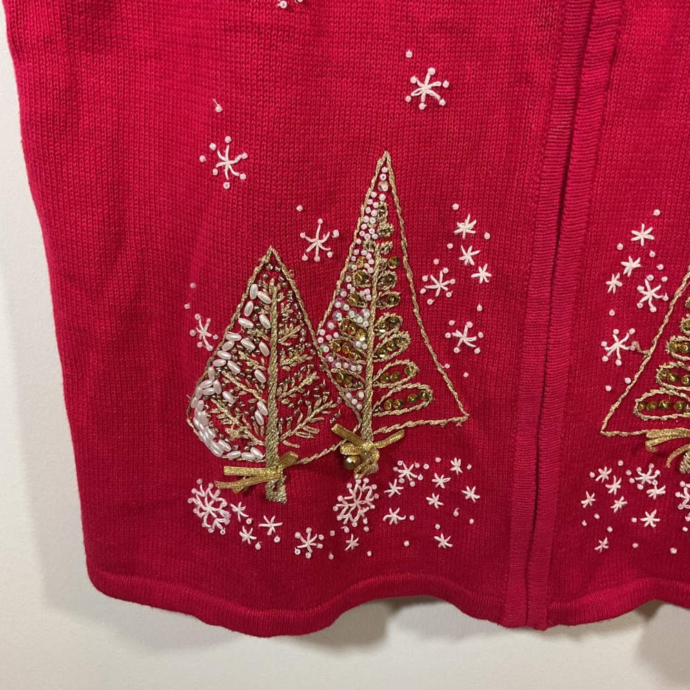 Quacker Factory Vintage Vest XL Red Christmas Tree Embroidered Beaded Zip Up - Picture 7 of 15